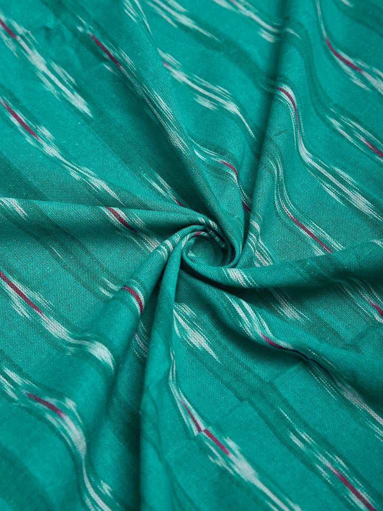 Turquoise and Red Pochampally Ikat Cotton 3mts Fabric with Strips Design f0307