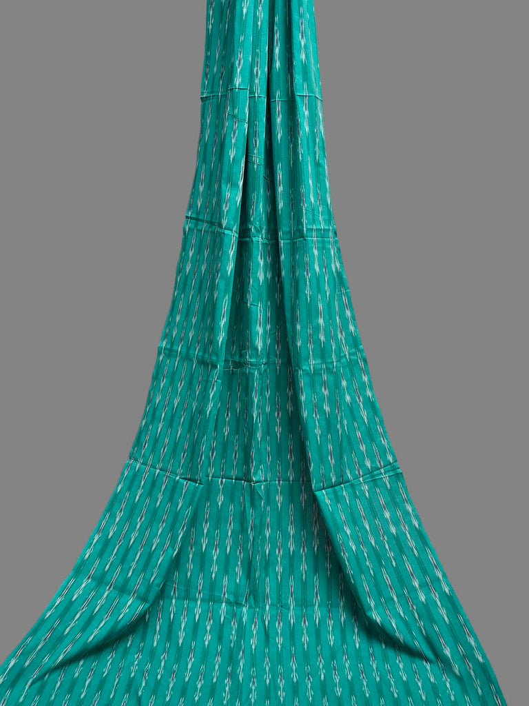 Turquoise and Red Pochampally Ikat Cotton 3mts Fabric with Strips Design f0307