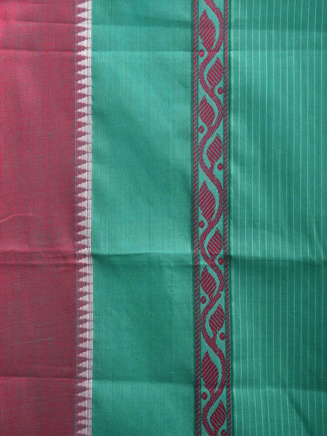 Handloom Cotton Barcode Saree - Turquoise