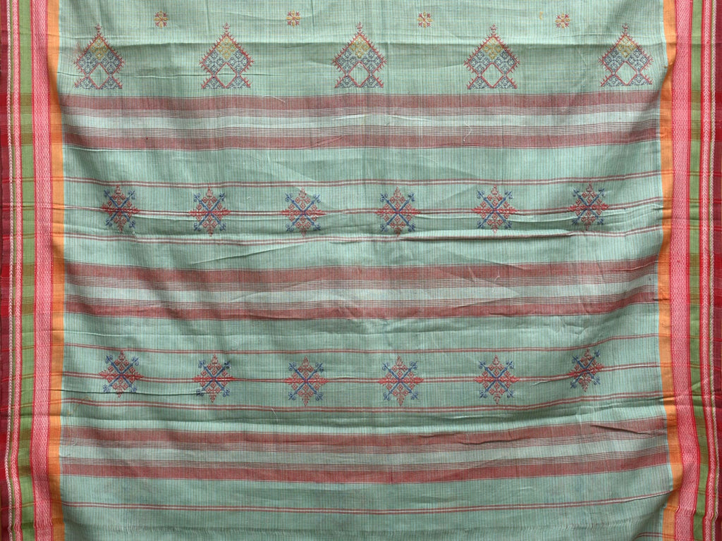 Turquoise Narayanpet Cotton Handloom Saree with Kasuti Work Design o0455