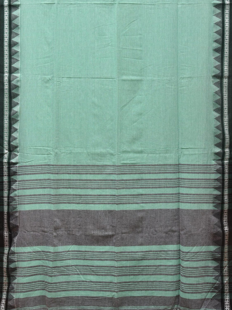 Turquoise Organic Cotton Saree with Temple Border Design o0438