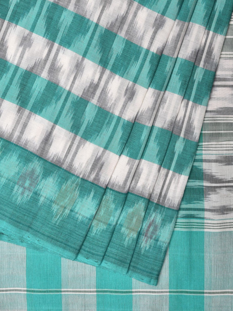 Turquoise Pochampally Ikat Cotton Handloom Saree with Strips Design No Blouse i0828