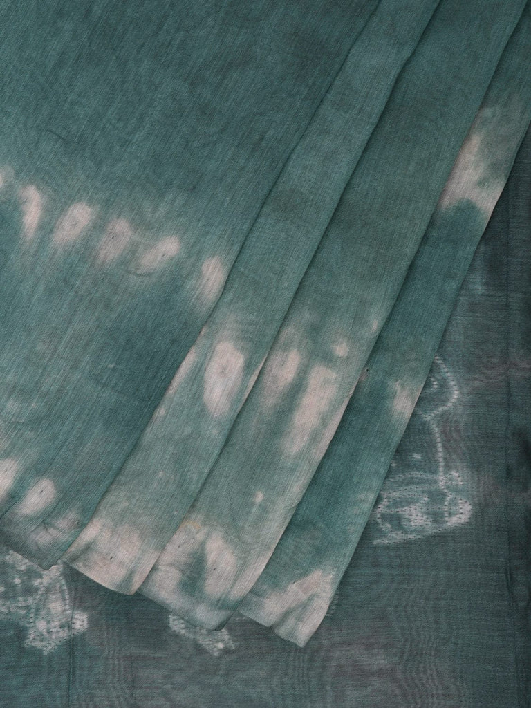Turquoise Shibori Cotton Silk Saree with Big Circle Body and Cows Pallu Design No Blouse o0512