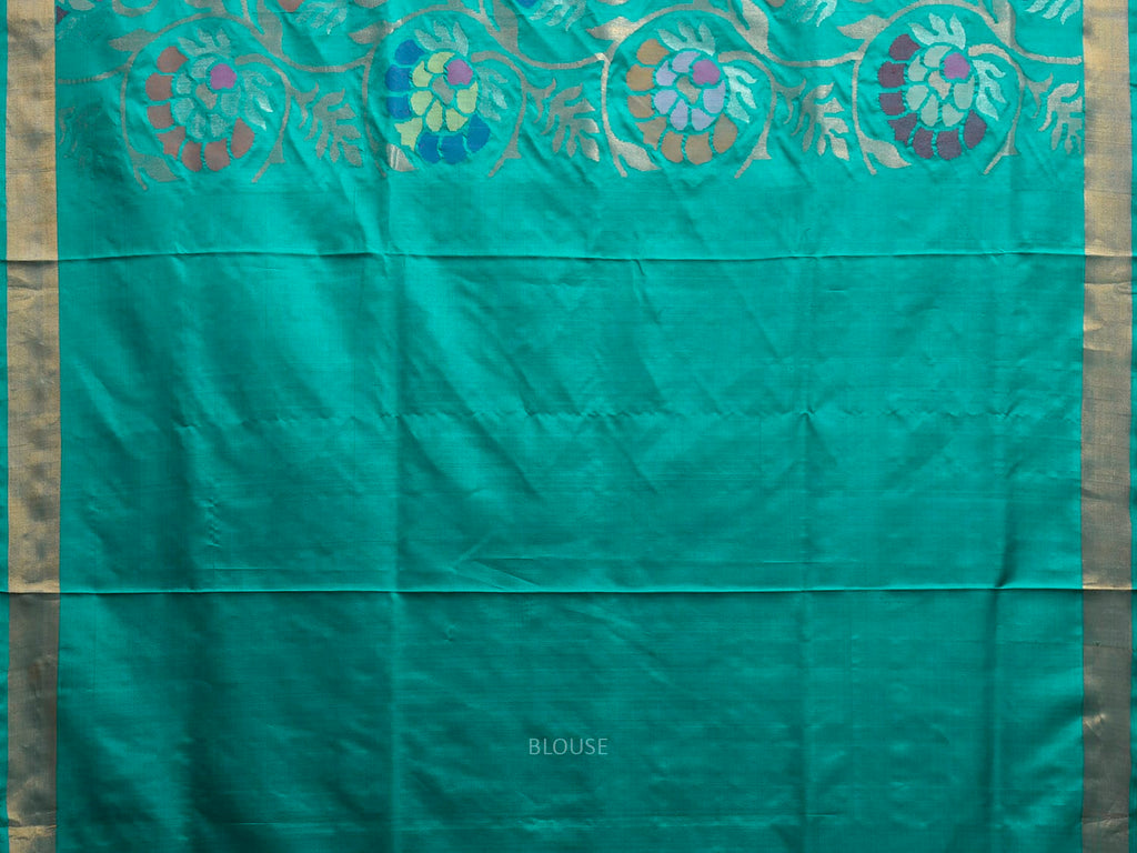 Turquoise Uppada Silk Handloom Saree with All Over Floral Design u2484