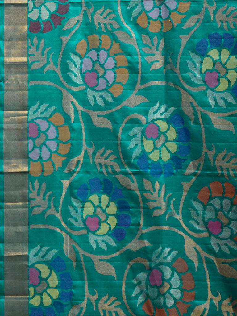 Turquoise Uppada Silk Handloom Saree with All Over Floral Design u2484