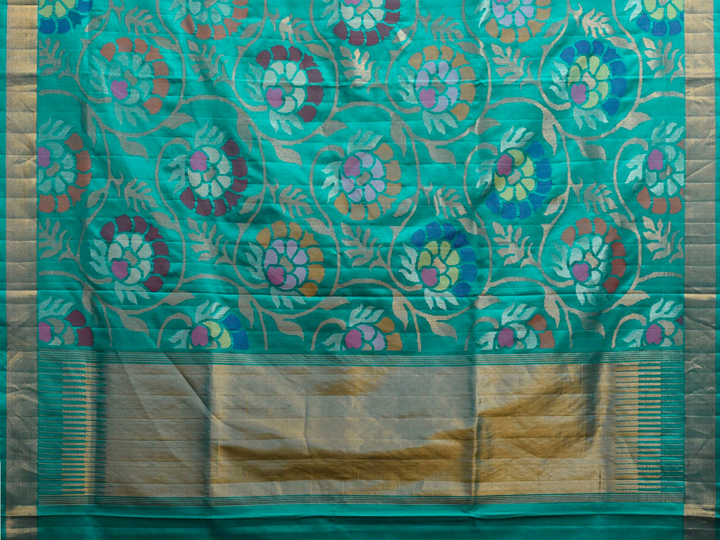 Turquoise Uppada Silk Handloom Saree with All Over Floral Design u2484