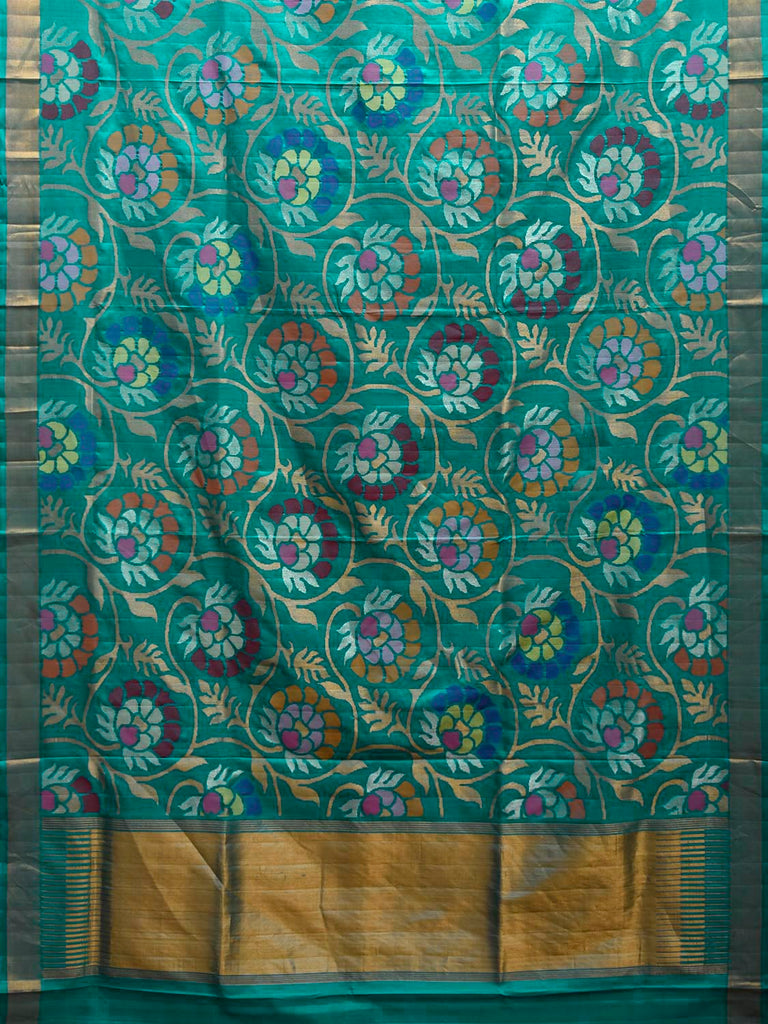 Turquoise Uppada Silk Handloom Saree with All Over Floral Design u2484