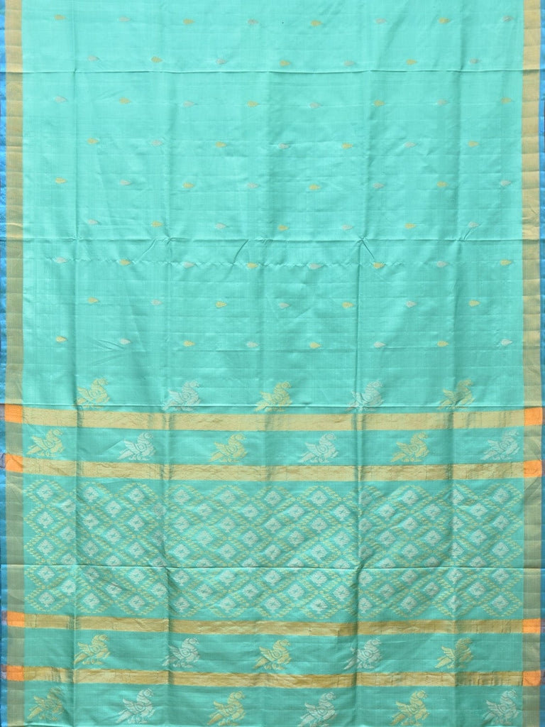 Turquoise Uppada Silk Handloom Saree with Birds and Grill Pallu Design u2059