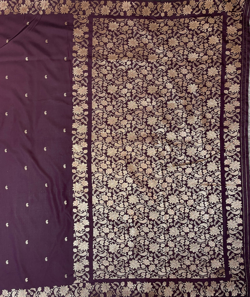 Viloet Lavender Banaras Viscose Katan Saree with Silver Zari Floral Weaving And Grand Pallu  B0545ds