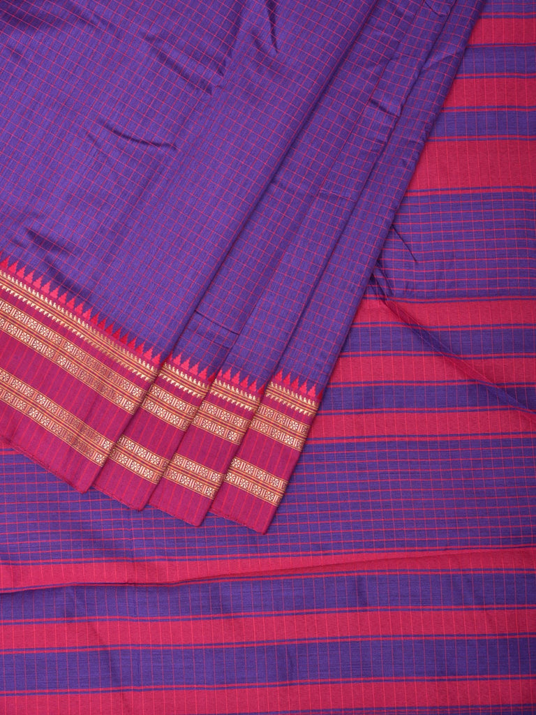 Violet and Pink Bamboo Cotton Saree with Checks Design No Blouse bc0169