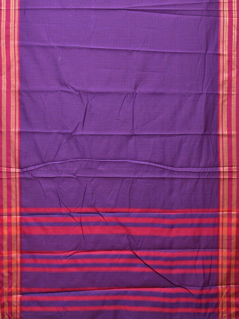 Violet and Pink Bamboo Cotton Saree with Checks Design No Blouse bc0169