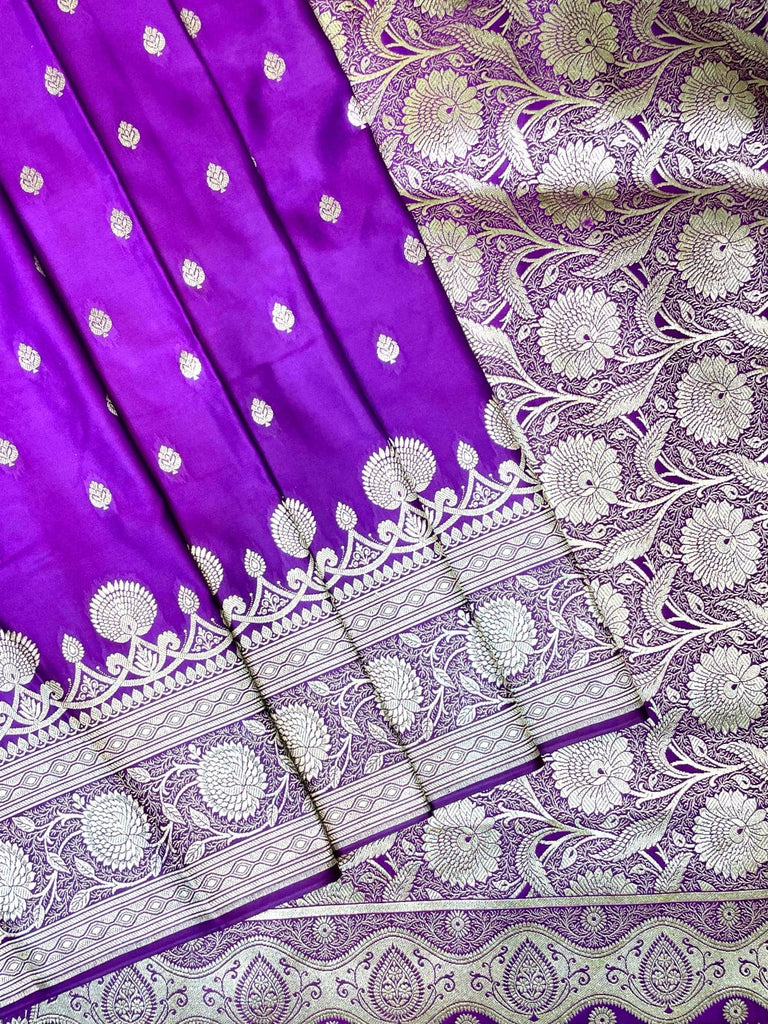 Violet Banaras Katan Silk Saree with Body Butti and Border Design b0402ds