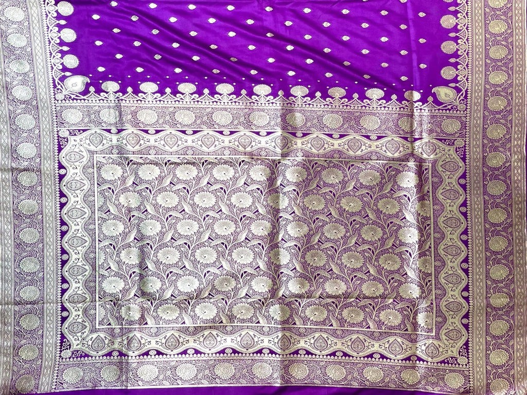 Violet Banaras Katan Silk Saree with Body Butti and Border Design b0402ds