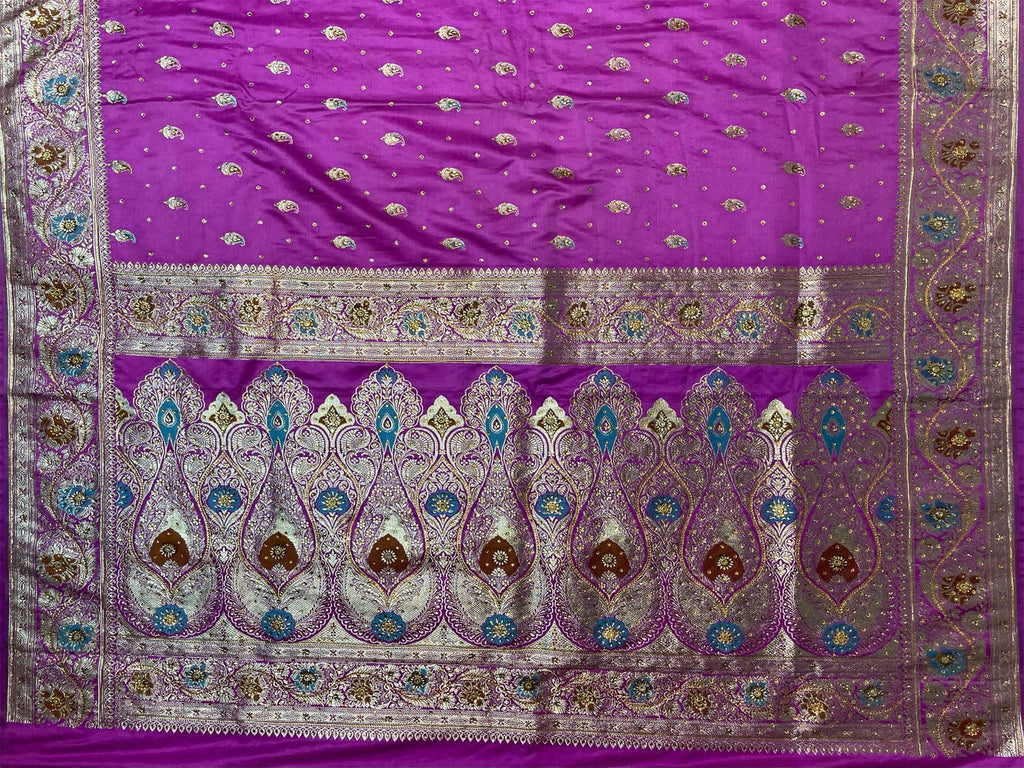 Violet Banaras Katan Silk Saree with Body Butti and Stone Work Design b0367ds