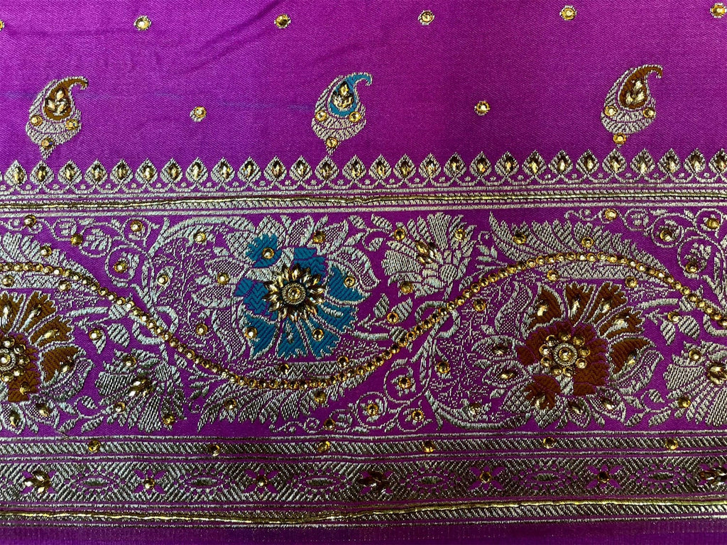 Violet Banaras Katan Silk Saree with Body Butti and Stone Work Design b0367ds