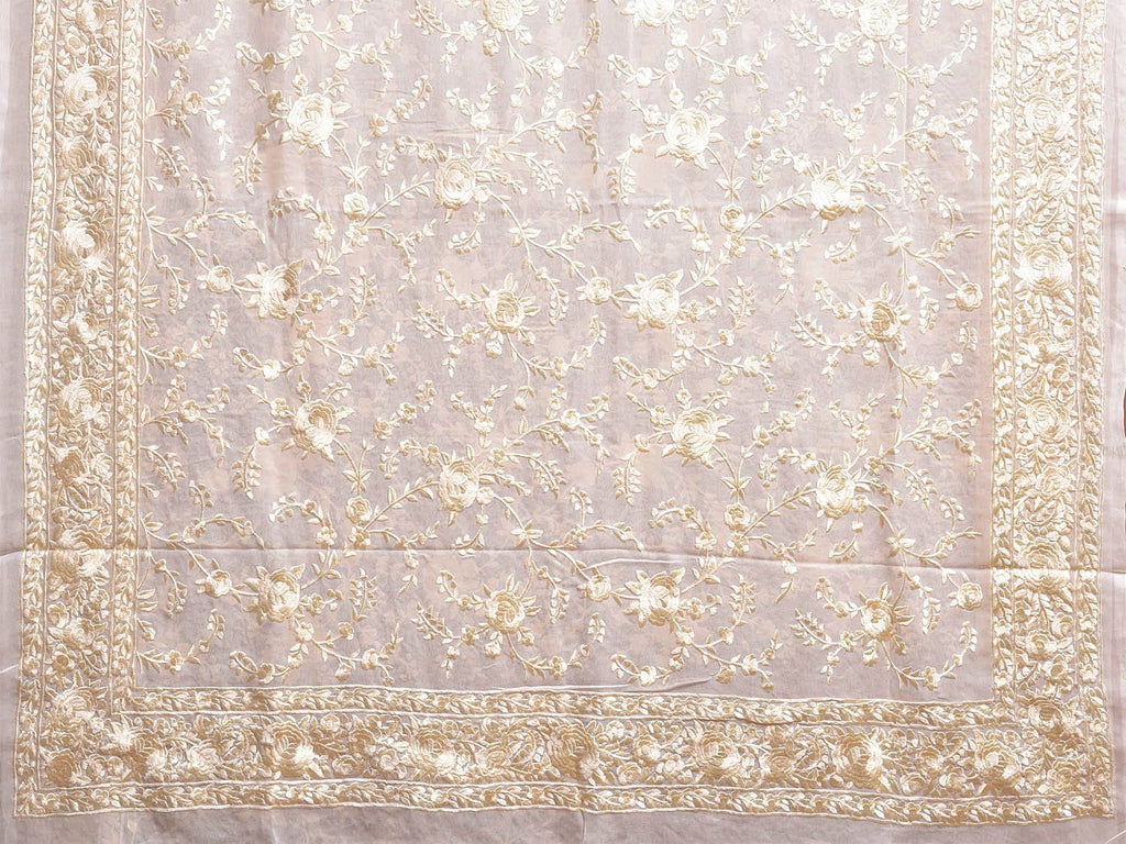 Whie Parsigara Chiffon Saree with All Over Floral and Border Design o0734