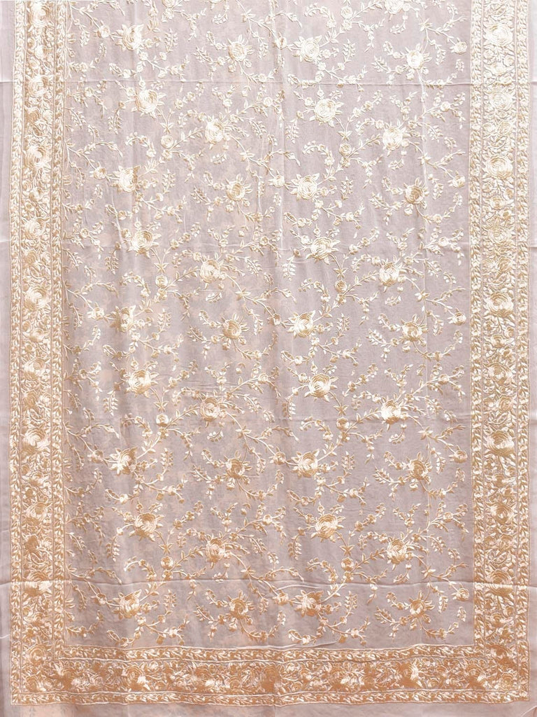 Whie Parsigara Chiffon Saree with All Over Floral and Border Design o0734