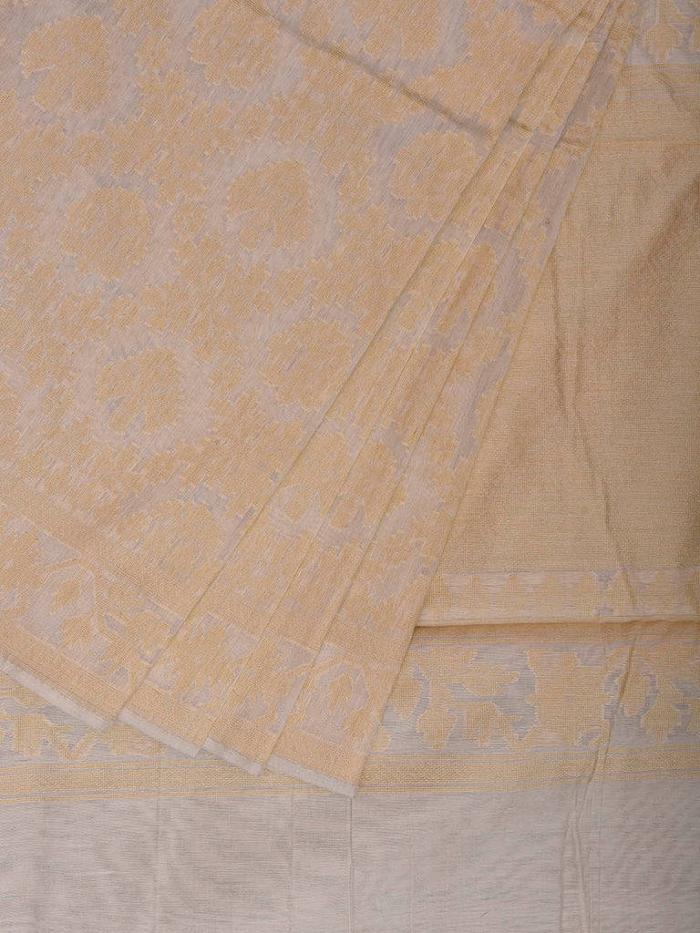 White and Cream Cotton Cut Work Saree with All Over Design o0683