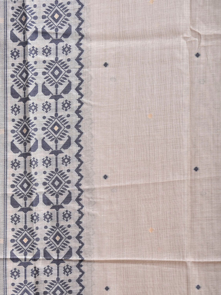 White and Dark Blue Dhakai Jamdani Cotton Viscose Saree with Border and Pallu Design dj0244