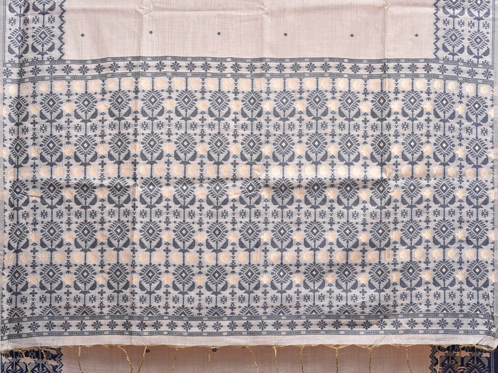 White and Dark Blue Dhakai Jamdani Cotton Viscose Saree with Border and Pallu Design dj0244