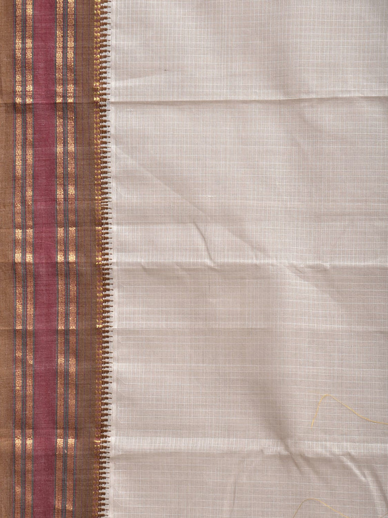 White and Fawn Narayanpet Cotton Handloom Saree with Checks Design No Blouse np1188