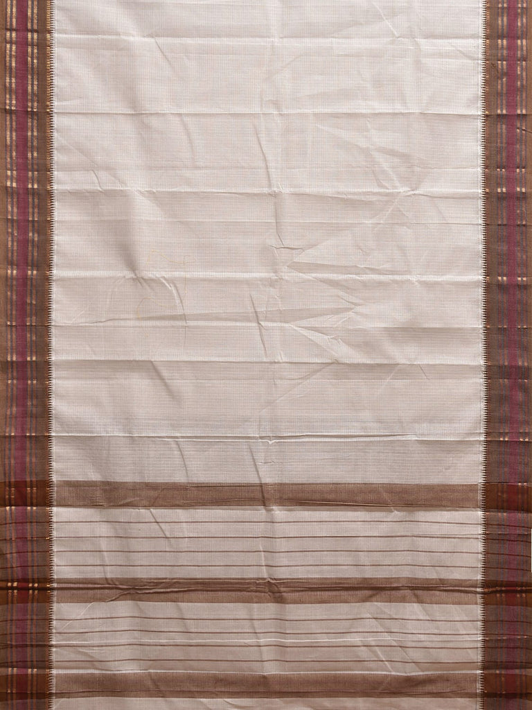 White and Fawn Narayanpet Cotton Handloom Saree with Checks Design No Blouse np1188