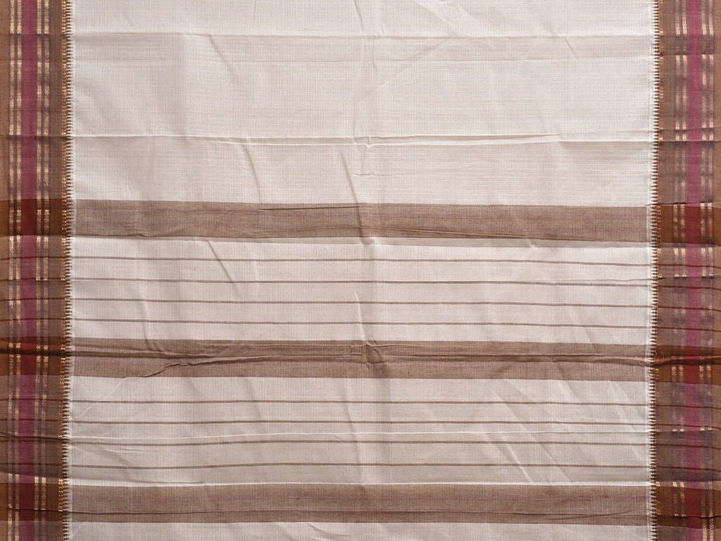 White and Fawn Narayanpet Cotton Handloom Saree with Checks Design No Blouse np1188