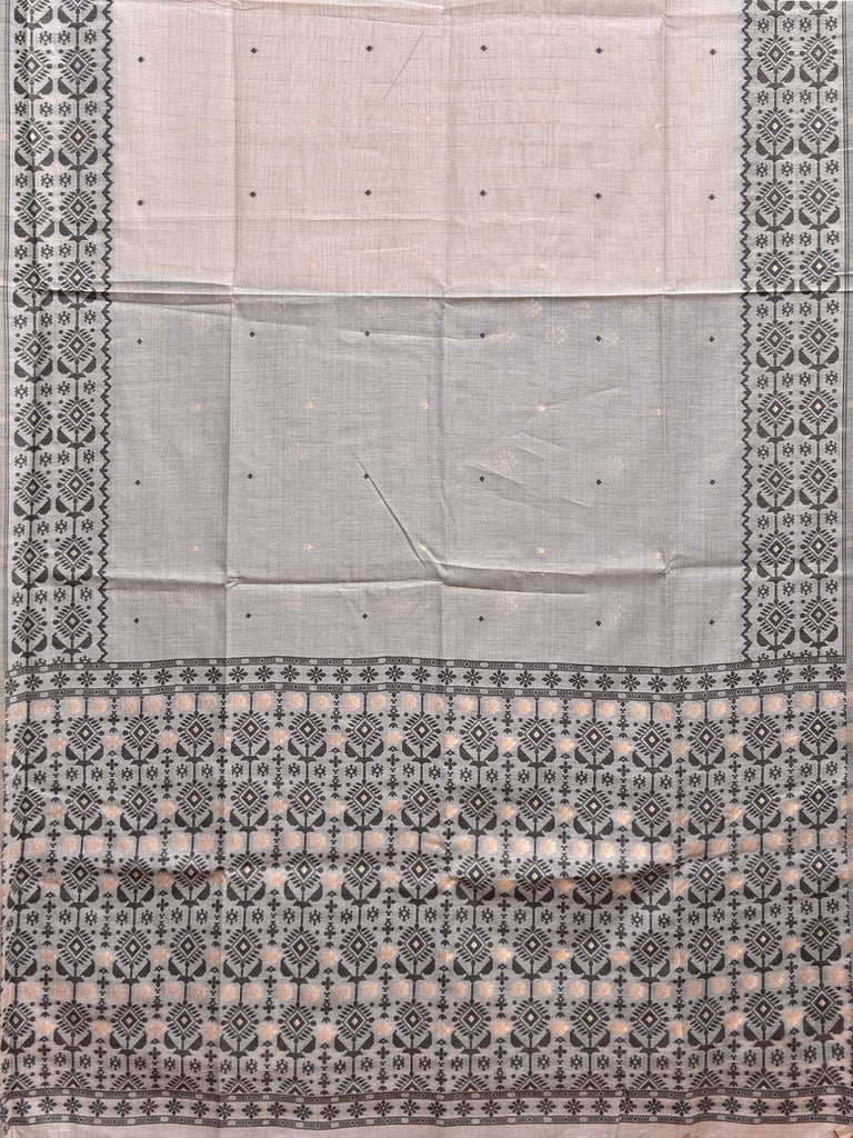 White and Grey Dhakai Jamdani Cotton Viscose Saree with Border and Pallu Design dj0242
