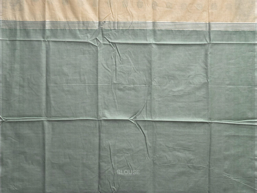 White and Light Green Dhakai Jamdani Cotton Viscose Saree with Buta and Pallu-Border Design dj0113