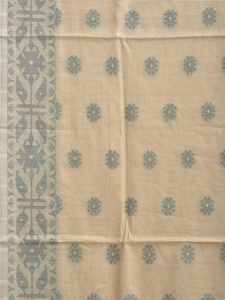 White and Light Green Dhakai Jamdani Cotton Viscose Saree with Buta and Pallu-Border Design dj0113