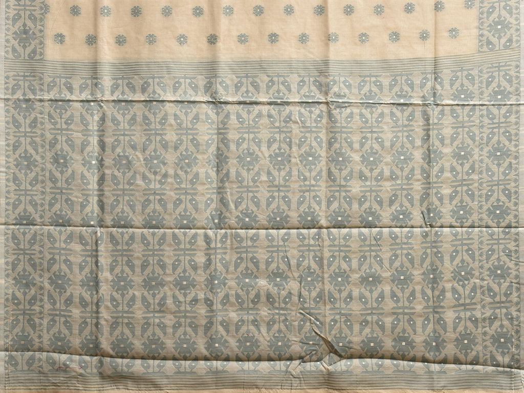 White and Light Green Dhakai Jamdani Cotton Viscose Saree with Buta and Pallu-Border Design dj0113