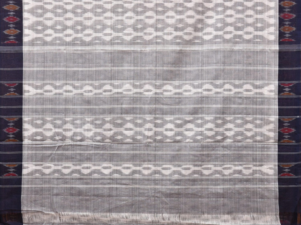 White and Light Grey Pochampally Ikat Cotton Handloom Saree with Border Design No Blouse i0824