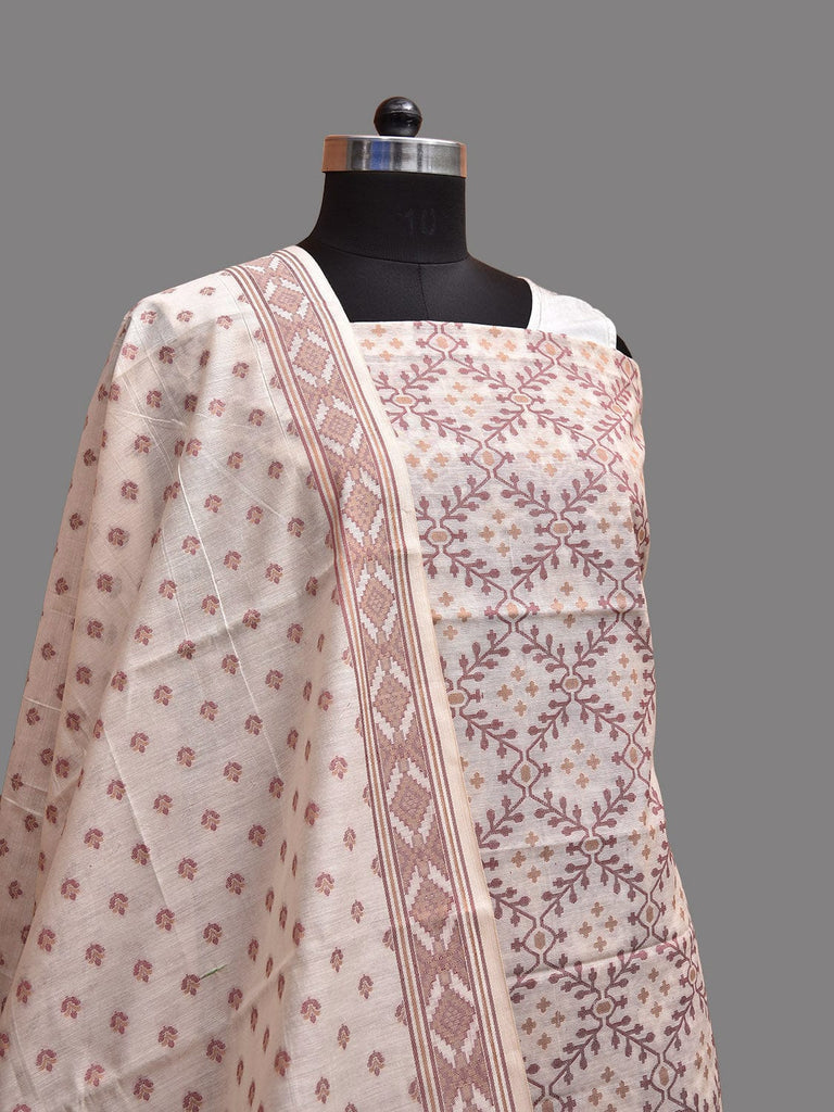 White and Pink Banaras Cotton Viscose Dress Material with Dupatta, Top and Plain Bottom Design dm0070