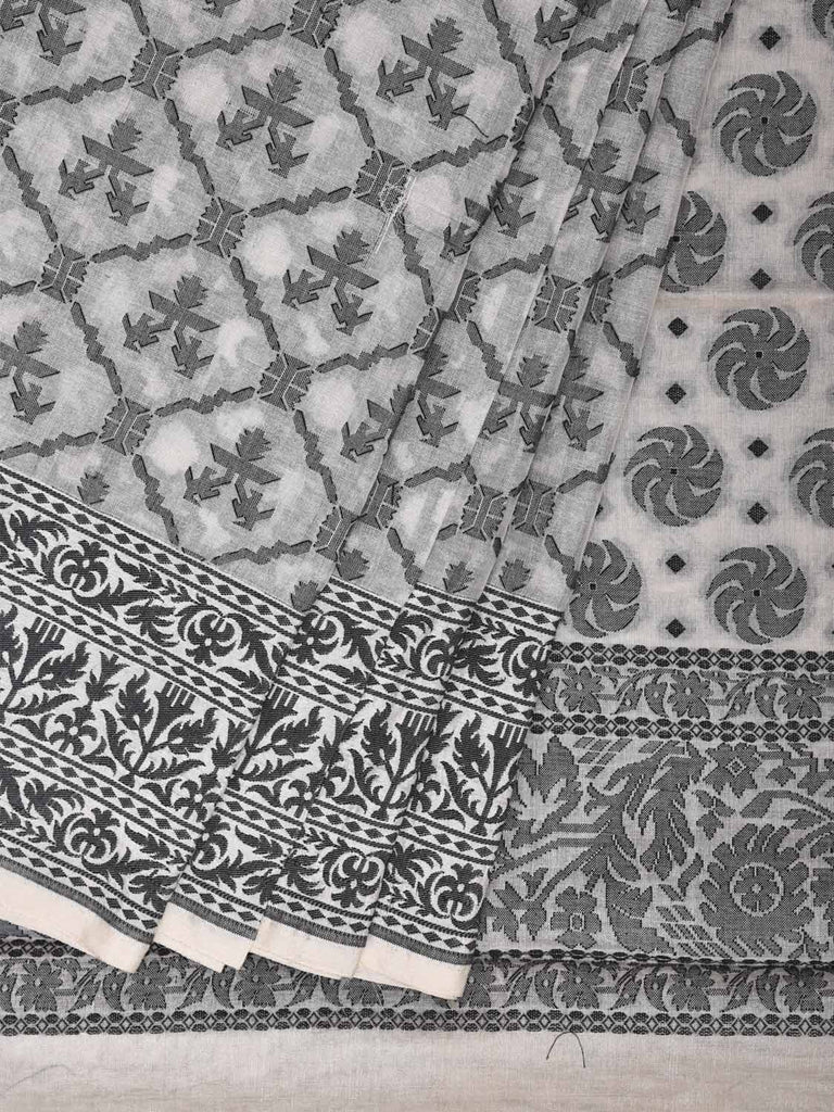 White Banaras Cut Work Tussar Cotton Saree with Jamdani Body and Pallu Design b0297