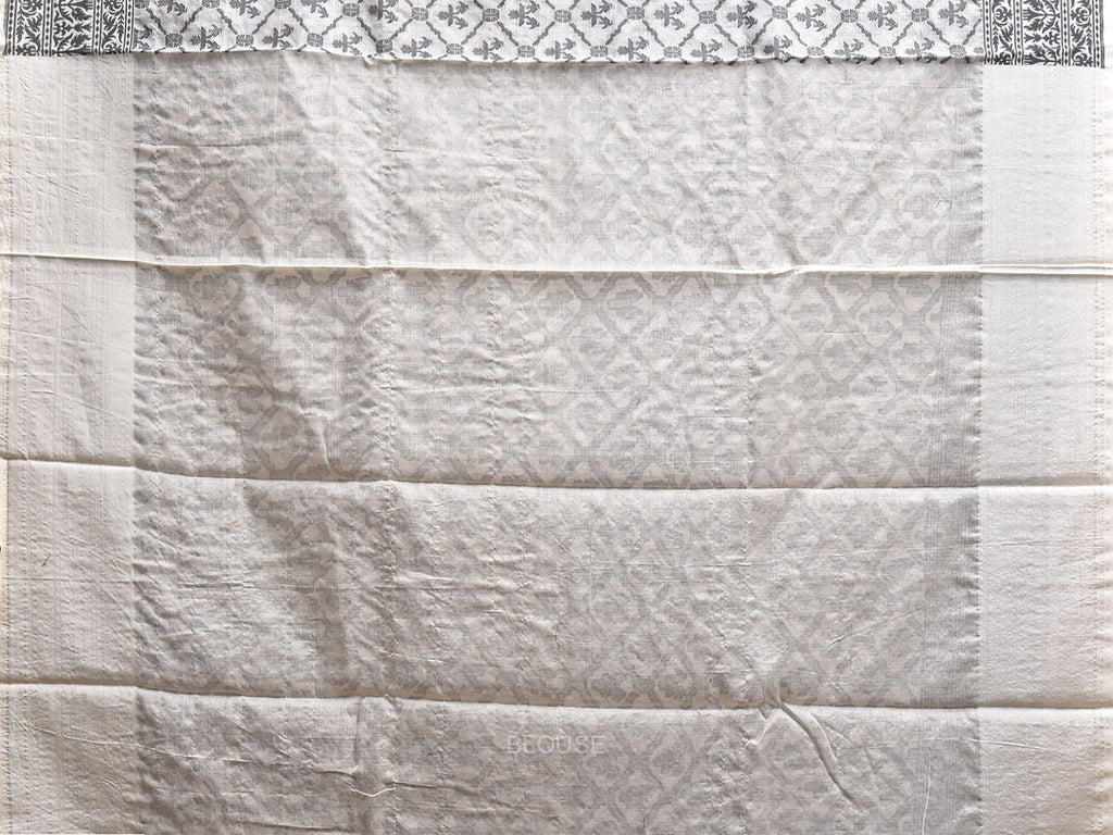 White Banaras Cut Work Tussar Cotton Saree with Jamdani Body and Pallu Design b0297