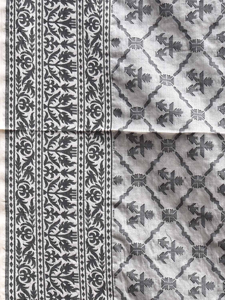 White Banaras Cut Work Tussar Cotton Saree with Jamdani Body and Pallu Design b0297