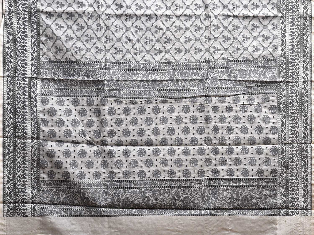 White Banaras Cut Work Tussar Cotton Saree with Jamdani Body and Pallu Design b0297