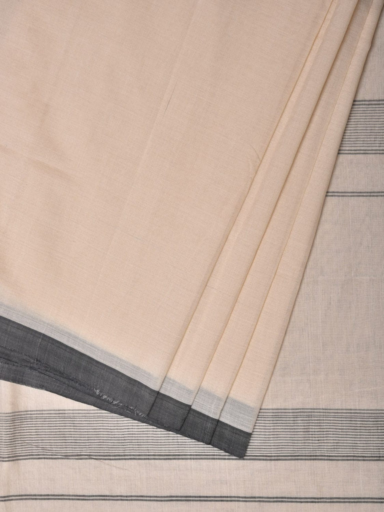 White Cotton Handloom Plain Saree with Strips Pallu Design o0451