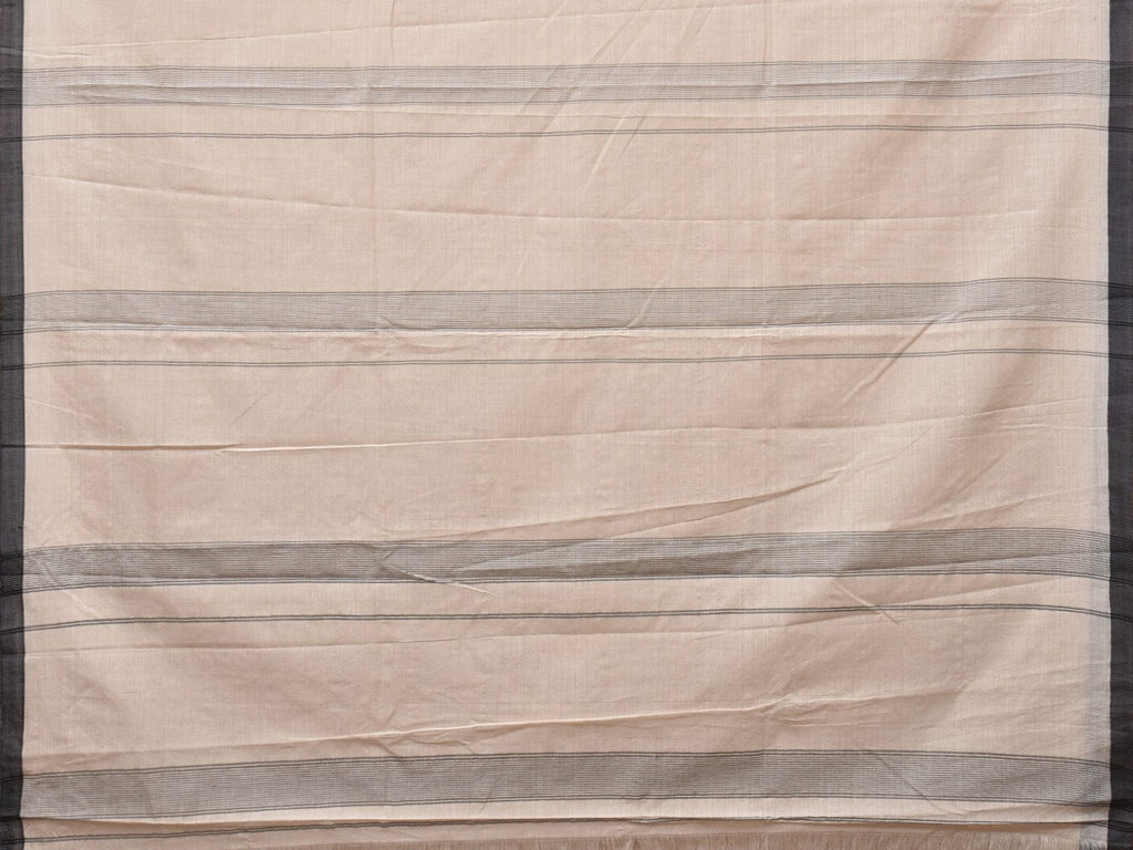 White Cotton Handloom Plain Saree with Strips Pallu Design o0451