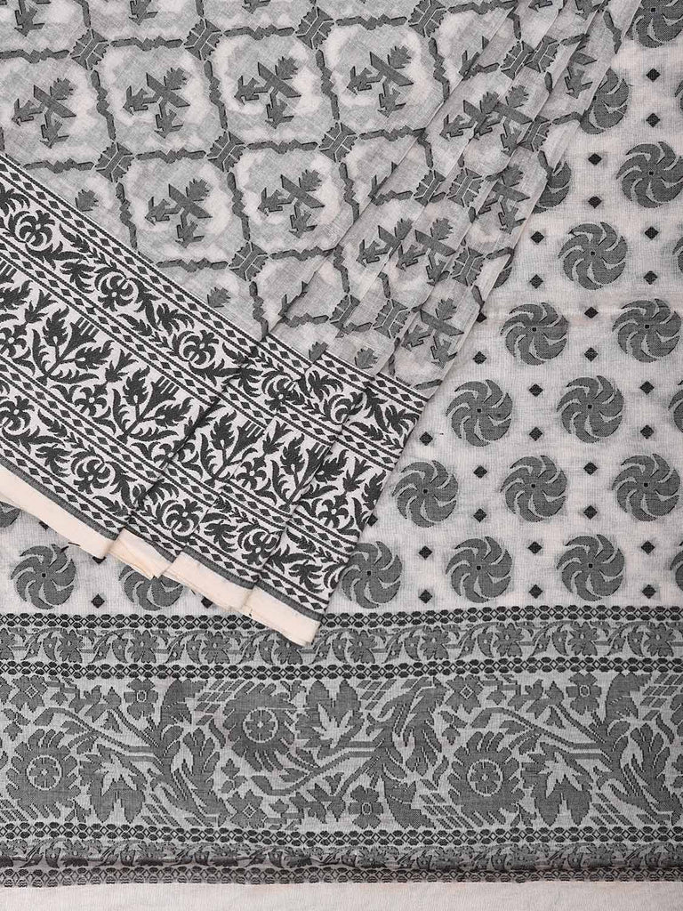 White Cut Work Tussar Cotton Saree with All Over Jamdani Style Design o0578