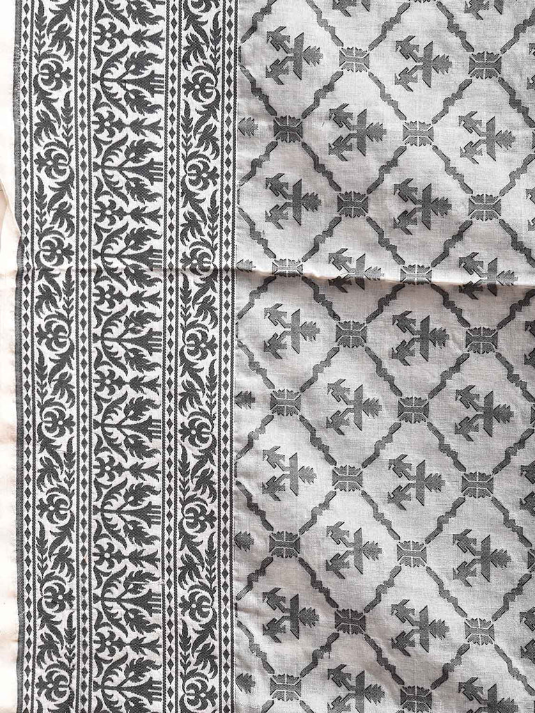 White Cut Work Tussar Cotton Saree with All Over Jamdani Style Design o0578