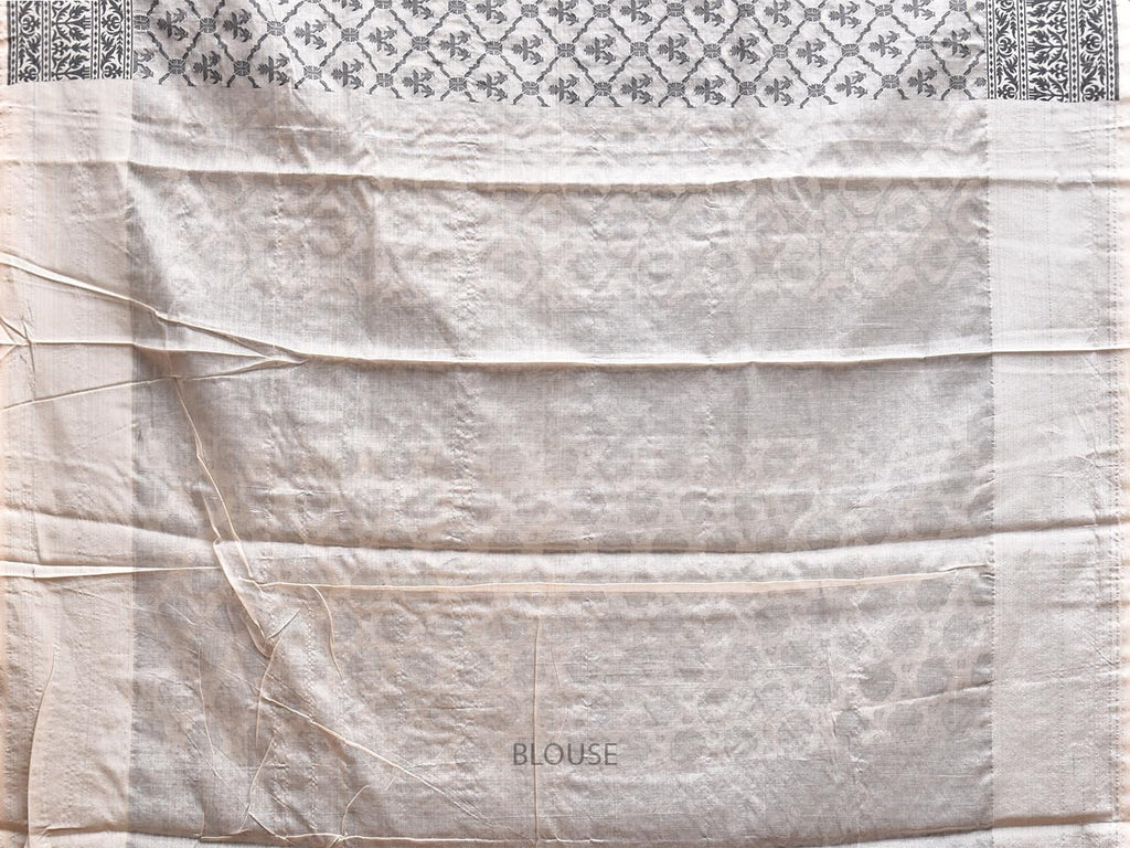 White Cut Work Tussar Cotton Saree with All Over Jamdani Style Design o0578