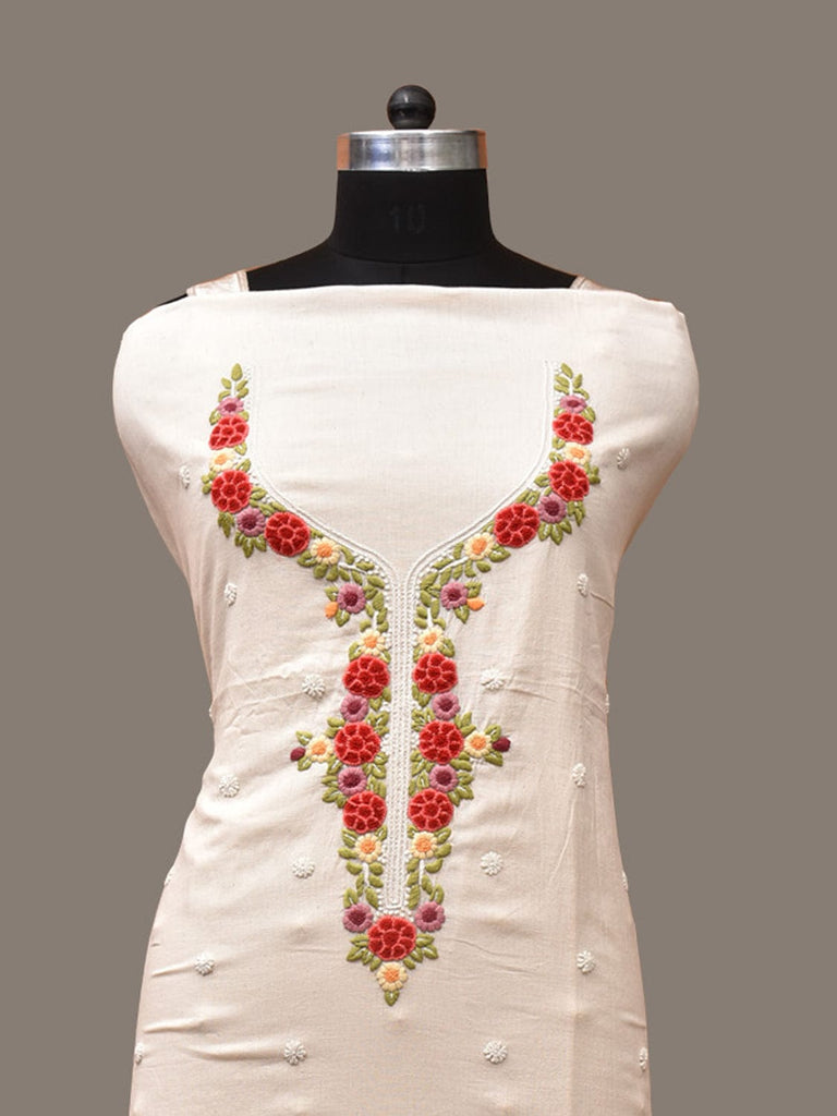 White Hand Embroidary Cotton Kurta with Floral Work Design f0226