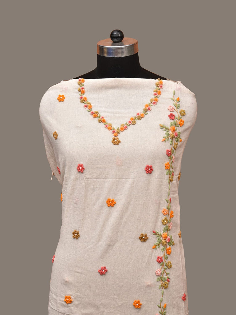 White Hand Embroidary Cotton Kurta with Floral Work Design f0230