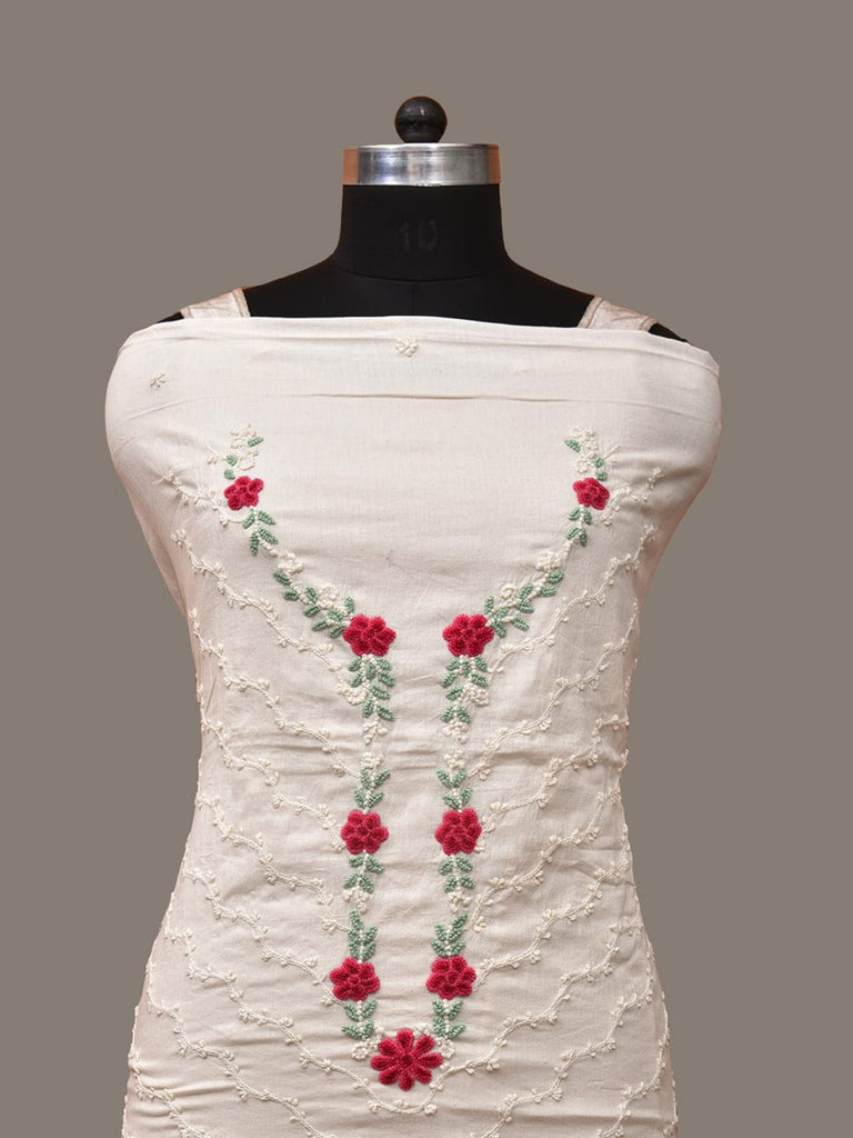 White Hand Embroidary Cotton Kurta with Floral Work Design f0232