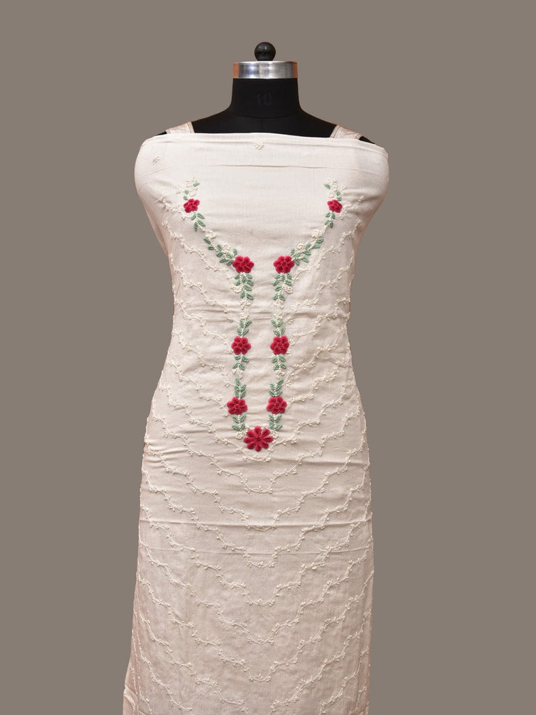 White Hand Embroidary Cotton Kurta with Floral Work Design f0232