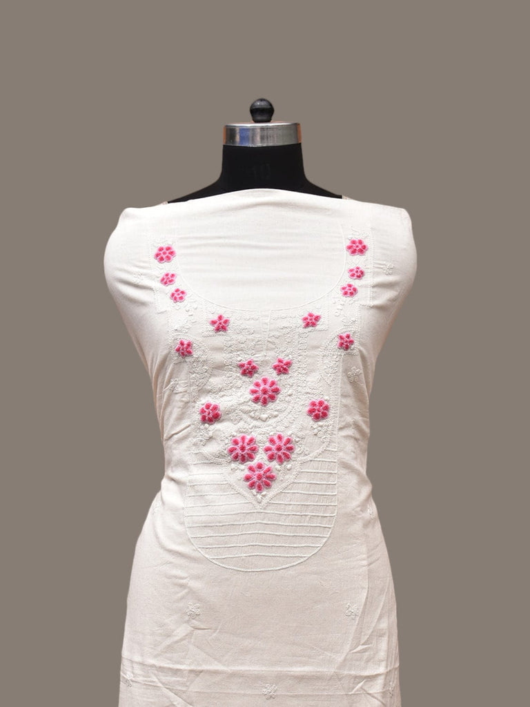 White Hand Embroidary Cotton Kurta with Floral Work Design f0235