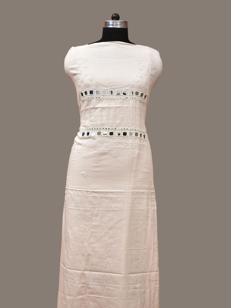 White Hand Embroidary Cotton Kurta with Mirror Work Design f0225