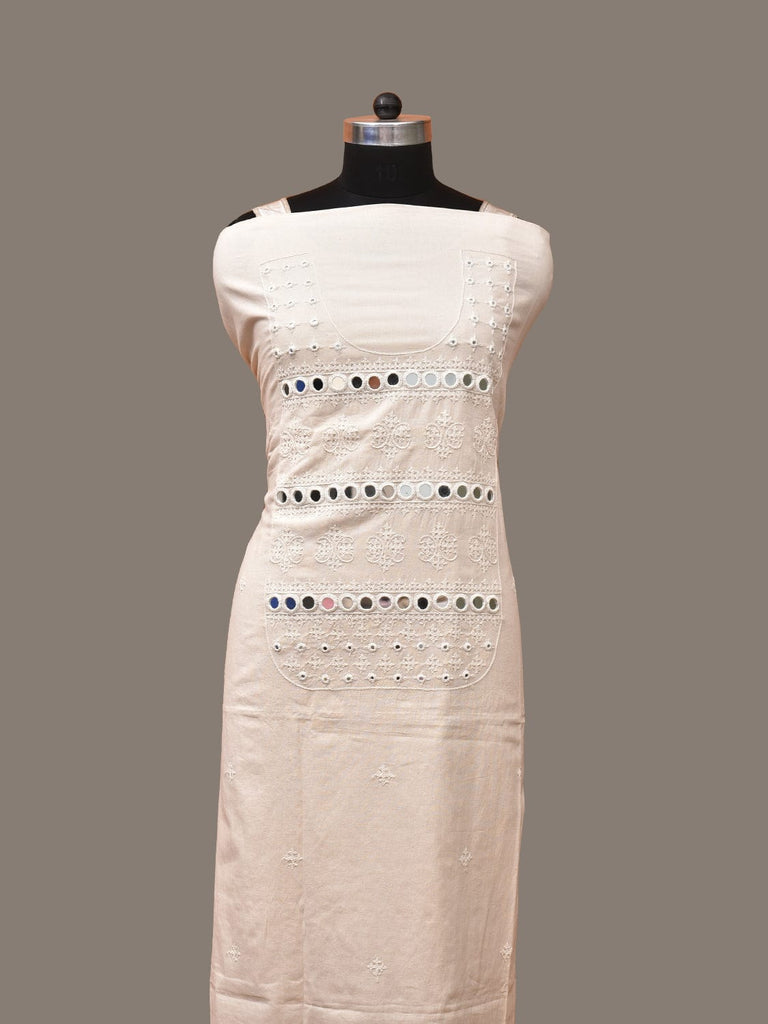 White Hand Embroidary Cotton Kurta with Mirror Work Design f0229