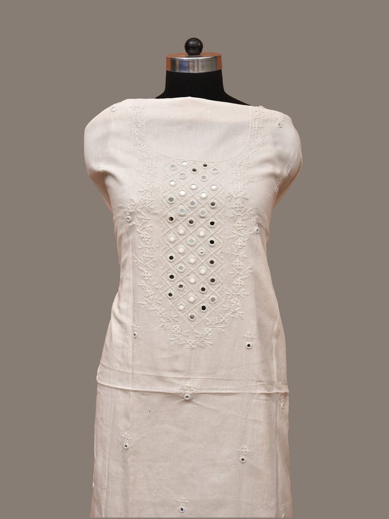 White Hand Embroidary Cotton Kurta with Mirror Work Design f0231